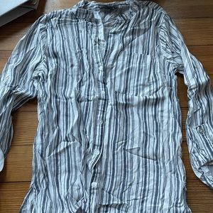 Primark Small White and Blue Stripped Button Up Long Sleeve